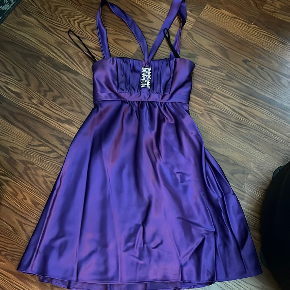 Jessica McClintock purple dress with diamonds detail and tie up back